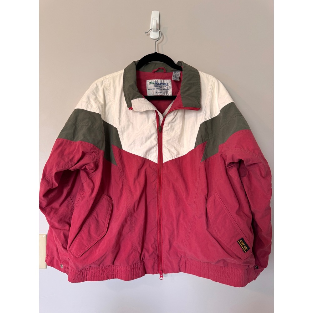 Tourney Gore-Tex Vintage Jacket Womens XL Pink White Green Waterproof 90s USA